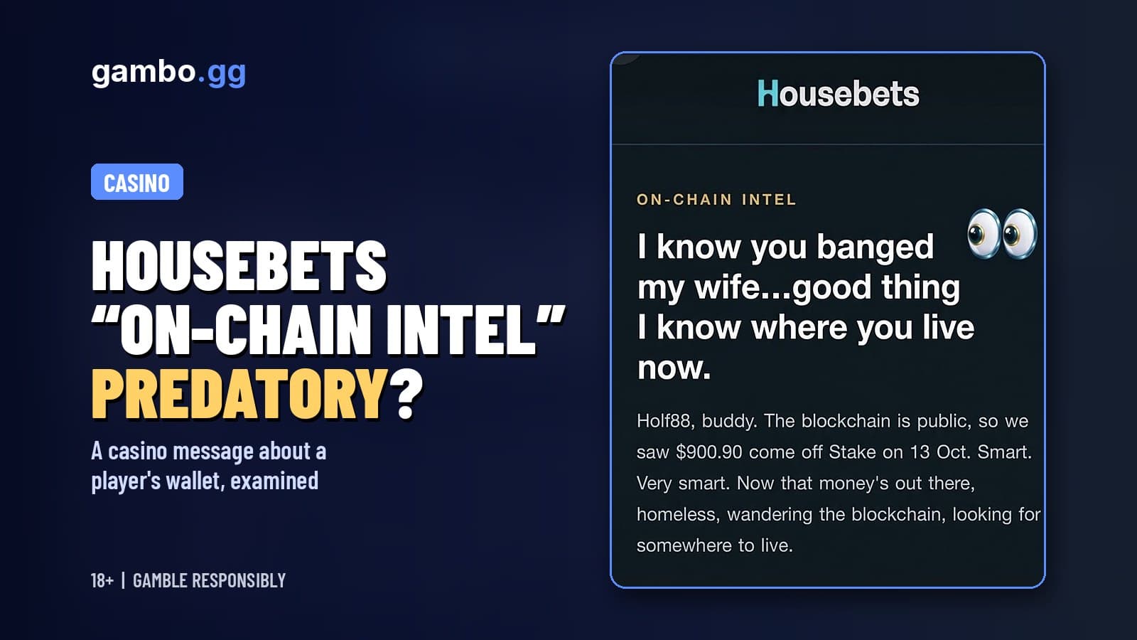 Screenshot of a Housebets "On-chain intel" message addressed to Holf88